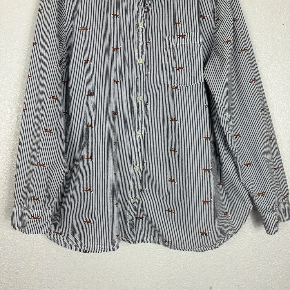 Old Navy The Classic Shirt Womens XL Blue White Striped Fox Print Preppy Top - Picture 6 of 12